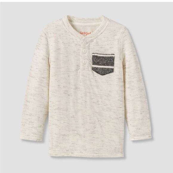 NWT Cat & Jack XL (16) HUSKY Boy’s Cream Heather Henley Long Sleeve Knit Top - Picture 1 of 6